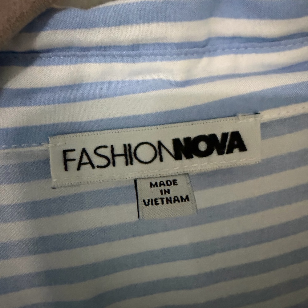 Fashion Nova Light Blue Striped Casual Shirt - Picture 2 of 3